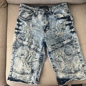 Encrypted ripped men jeans short blue size 30